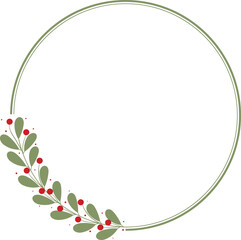 Fototapeta premium Circle Frame Or Wreath Decorated With Green Leaves And Red Cherries