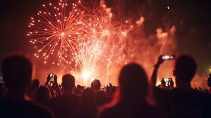 a crowd of people watching a fireworks display