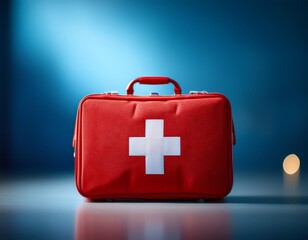 Fototapeta premium Convenient red first aid kit, always ready when you need it