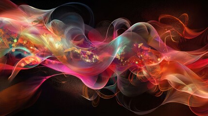 Obraz premium An abstract digital artwork featuring colorful, flowing waves and light effects.