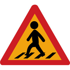 Red Triangle Road Sign Indicating Pedestrian Crossing on Yellow Background