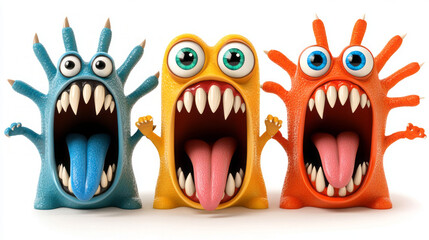 Naklejka premium Three Silly and Colorful Cartoon Monsters