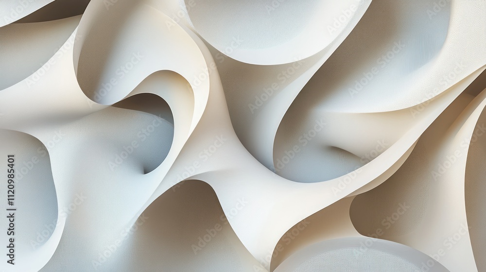 Poster Abstract flowing shapes in soft white tones, creating a sense of movement and depth.