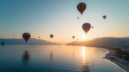 Serene Sunset, Hot Air Balloons over La Sainte-Baume Beach, France