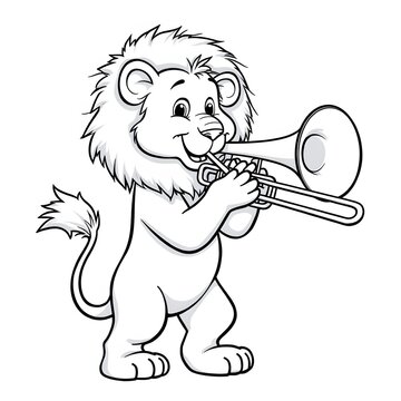 lion playing trombone black and white clip art preview