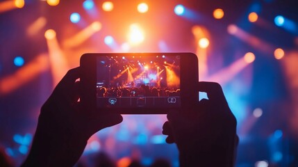 a person taking a picture of a concert with a cell phone