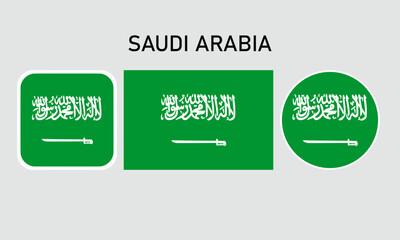 A set of saudi arabia flags in square, rectangular and round shapes. Flag icon. Standard color. Vector illustration.	