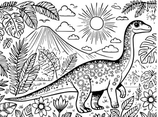 Outline Dinosaur Brachiosaurus Illustration Suitable For Any Graphic Design Project Such As Coloring Book And Education