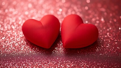Obraz premium Romantic Red Hearts on Glitter, Valentine's Day Banner, Advertising, Wallpaper