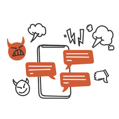 angry and bullying message on phone  in doodle cartoon icon