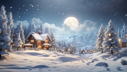 Fototapeta premium Snowy winter scene with trees