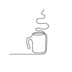 simple line coffee cup.minimalist line concept.continuous single line drawing of coffee cup with smoke.vector illustration