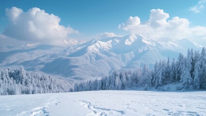Fototapeta premium Enchanted Snow-Covered Carpathian Mountains, Breathtaking Winter Landscape with Snowy Peaks and Forest