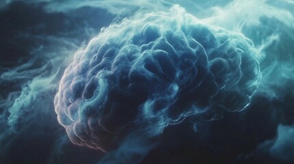 a computer generated image of a brain surrounded by clouds