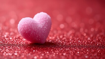 Obraz premium Adorable Pink Heart on Red Glitter, Romantic Valentine's Day Background