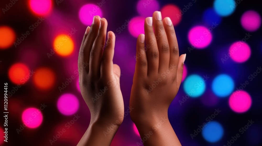 Poster hands clapping enthusiastically with happy expressions in the background