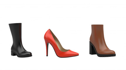 Fashionable Footwear Collection on Transparent Background ? High Heel, Ankle Boot, and Knee-High Boot Illustration for Design Projects