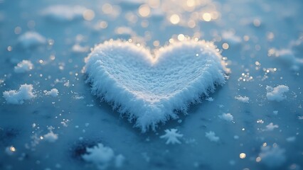 Fototapeta premium Enchanted Heart-Shaped Snowflake on Icy Blue Water, A Romantic Valentine's Day Backdrop