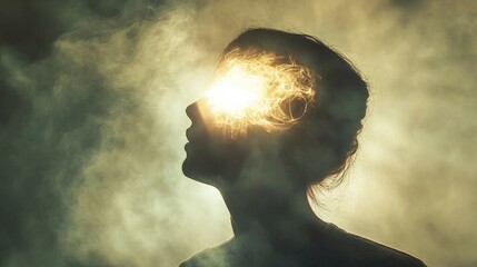 a silhouette of a woman with a light in her face