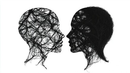 a black and white photo of two people facing each other