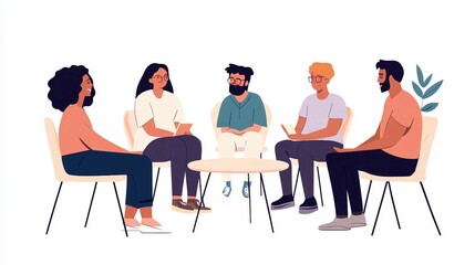 a group of people sitting around a table talking