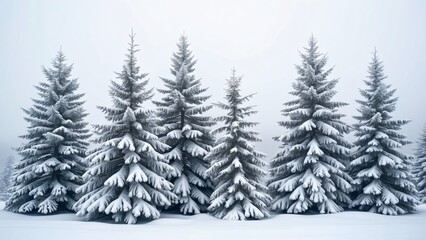 Obraz premium Majestic Snow-Covered Pine Trees in the Spanish Pyrenees, A Breathtaking Winter Wonderland Photography