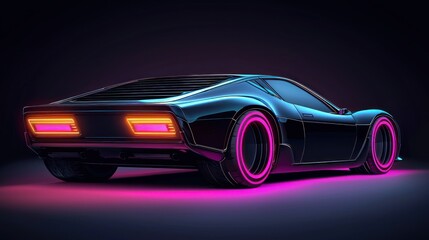 A sleek, futuristic car with neon accents against a dark backdrop.