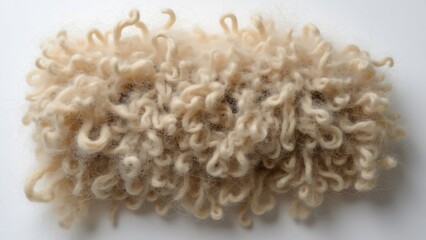 Extremely Thick Frizzy Wool Fabric Texture, Close-up of Curly Beige Wool with White Background - Perfect for Textile Designs and Craft Projects