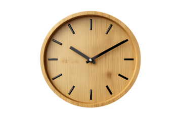 Clock minimalist style wooden isolated on transparent or white background, png