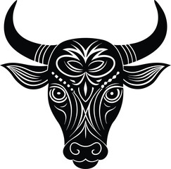 a bold and clean vector silhouette of a bull head