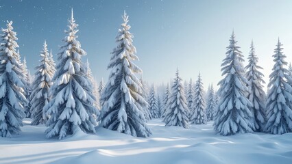 Serene Scandinavian Snow-Covered Pine Forest, Winter Wonderland Landscape