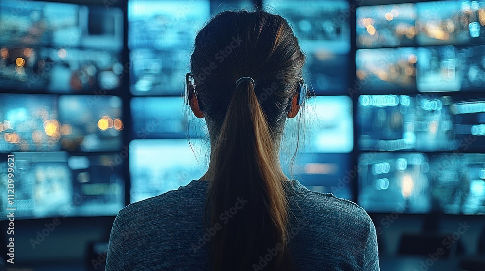 Aufkleber person monitoring multiple screens in a control room