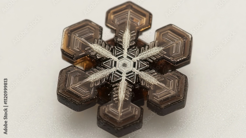 Poster a detailed macro image of a snowflake showcasing intricate crystal patterns.