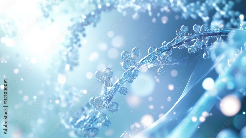 Poster abstract blue dna helix structure with bokeh.