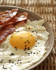 Delicious Breakfast with Bacon and Fried Egg