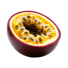 Fresh passion fruit with vibrant yellow pulp and seeds
