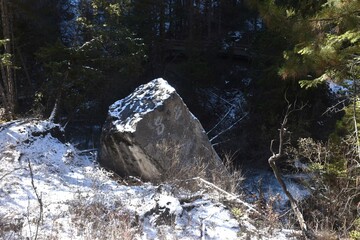 rock 88 memory from earthquake at pearl shoal waterfall of Jiuzhaigou natural national park travel location in China 