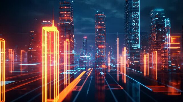A futuristic city where blockchain technology is integrated into the infrastructure, powering everything from energy grids to financial systems, ensuring efficiency and security in all operations.