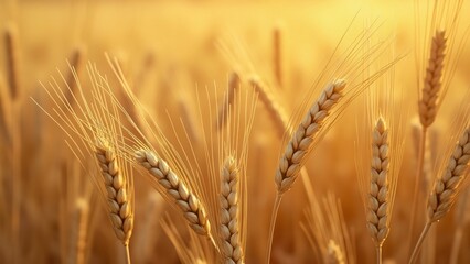 Fototapeta premium Golden Wheat Field, Close-Up of Ripe Grain, Sunlit Harvest, Agriculture Background, High-Resolution Image