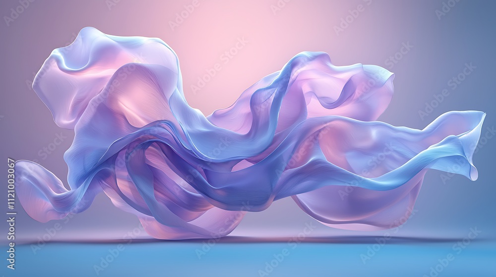 Poster abstract digital art of dynamic ethereal fabric soft color palette and fluid perspective