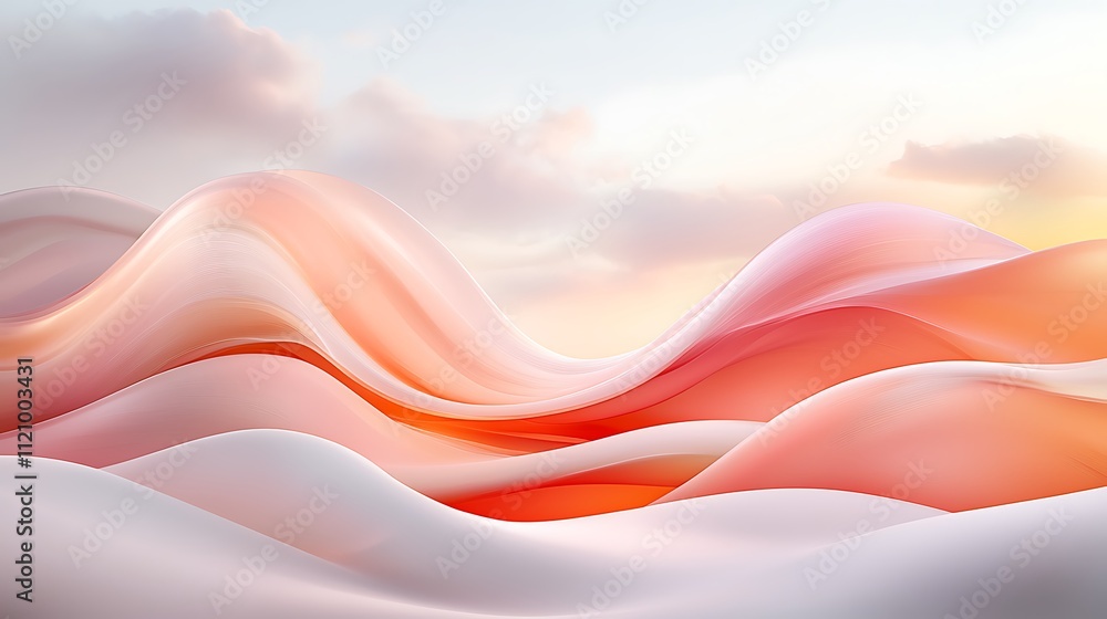 Poster serene dynamic abstract waves fluid digital art in soft colors and artistic viewpoint
