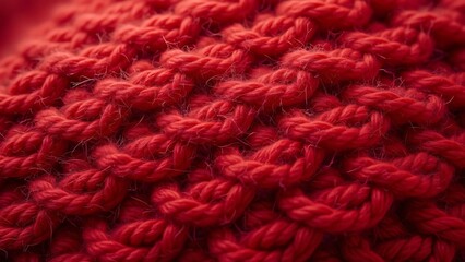 Close-Up Red Knitted Fabric Texture, High-Resolution Woolen Yarn Background Image
