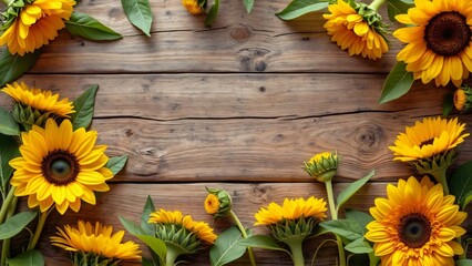 Rustic Wooden Background with Sunflowers, Organic & Warm Journal Cover Design