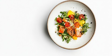 A delicious salad with tomatoes and arugula in a bowl