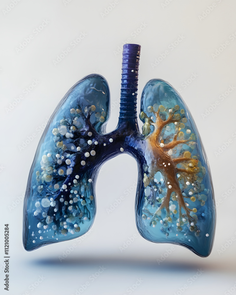 Poster a stylized representation of human lungs, showcasing intricate branching structures.
