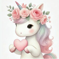 Naklejka premium Cute unicorns valentine, colorful unicorn for valentines day, pastel color, full of whimsy and perfect for nursery art. illustration cute animals for children.