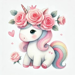 Cute unicorns valentine, colorful unicorn for valentines day, pastel color, full of whimsy and perfect for nursery art. illustration cute animals for children.