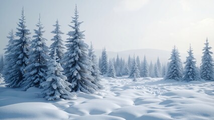 Serene Winter Landscape, Snow-Covered Spruce Trees in a Breathtaking High-Resolution Photo