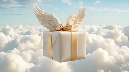 Angelic gift delivery in cloudscape fantasy art serene atmosphere inspirational viewpoint