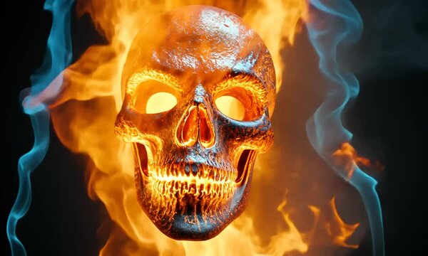 A fiery skull emerging from flames, symbolizing danger or destruction.